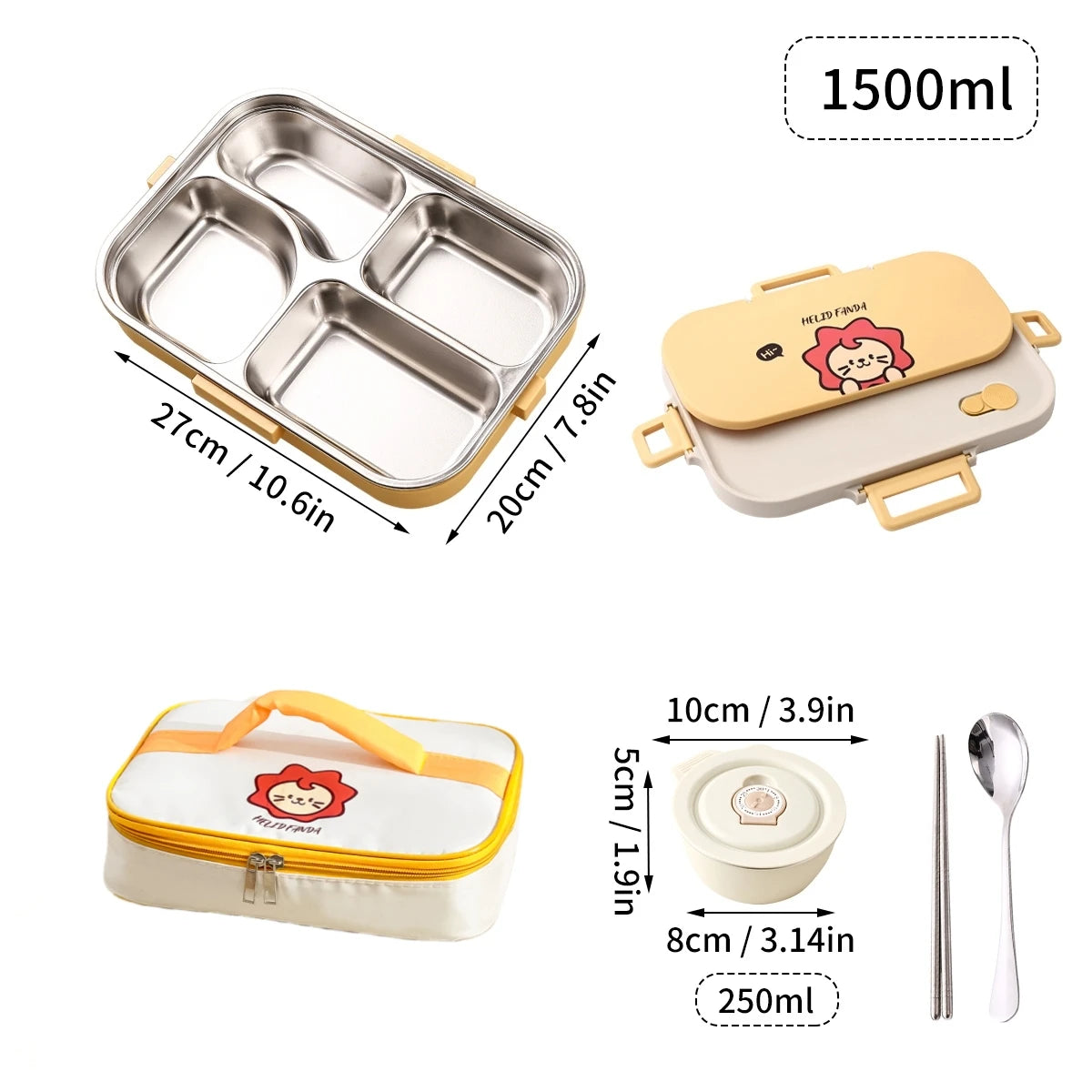 4-Compartment Stainless Steel Lunch Box