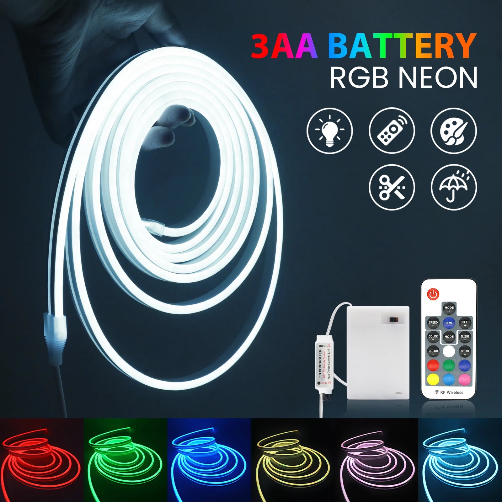 RGB Neon Strip Light (Battery, Bluetooth)
