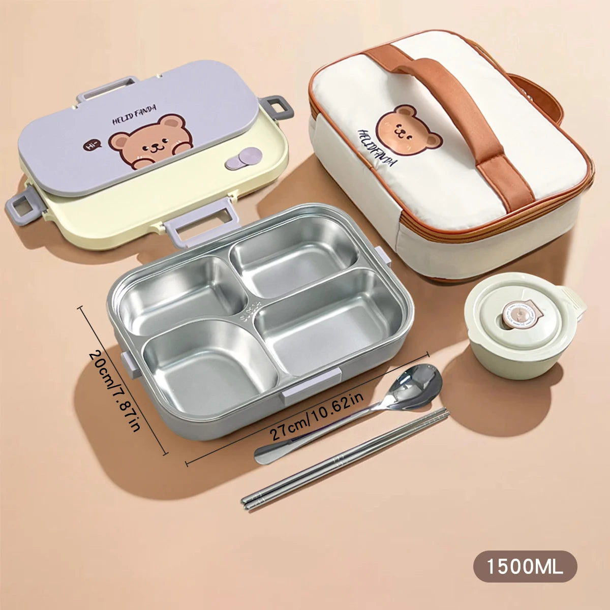 4-Compartment Stainless Steel Lunch Box