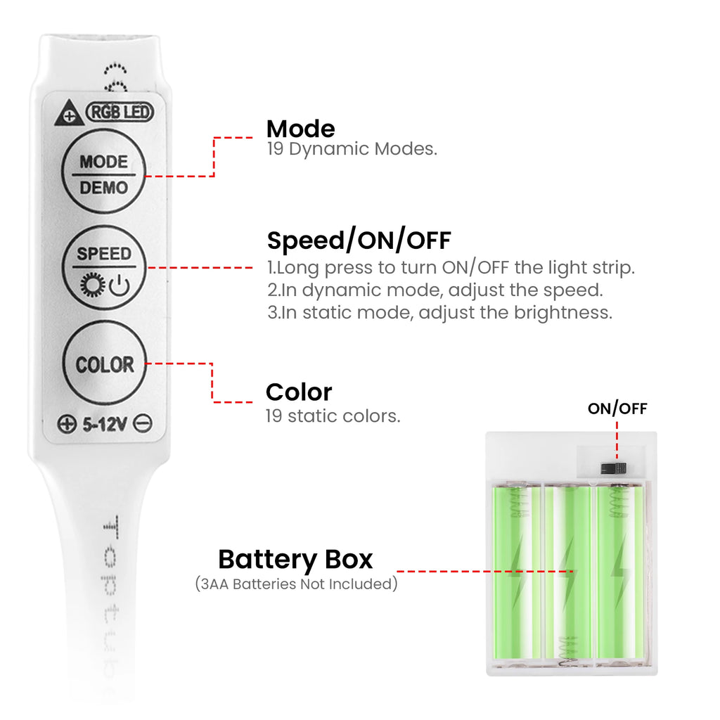 RGB Neon Strip Light (Battery, Bluetooth)
