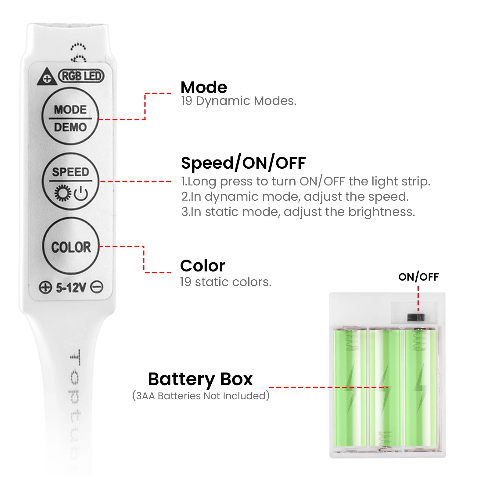 RGB Neon Strip Light (Battery, Bluetooth)