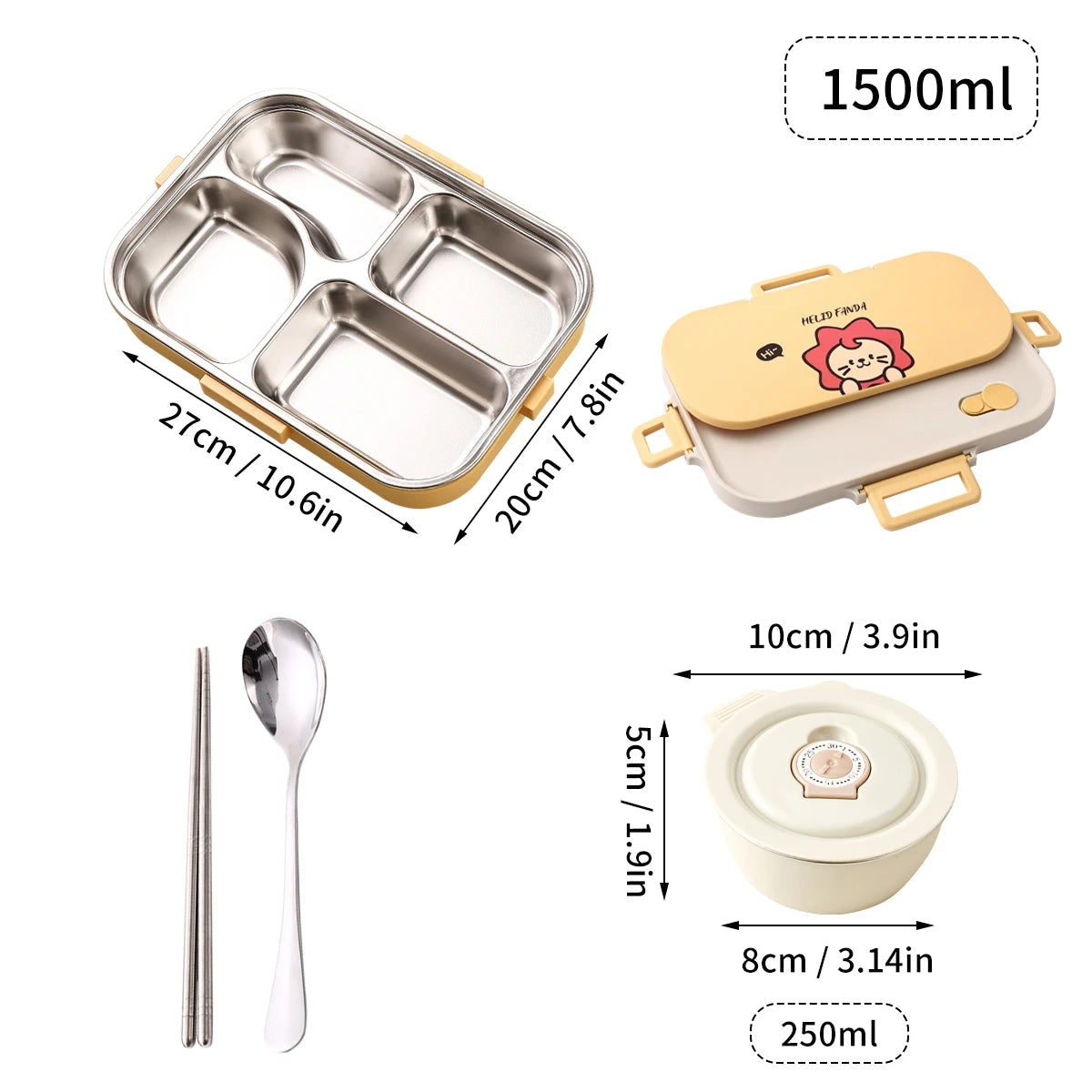 4-Compartment Stainless Steel Lunch Box