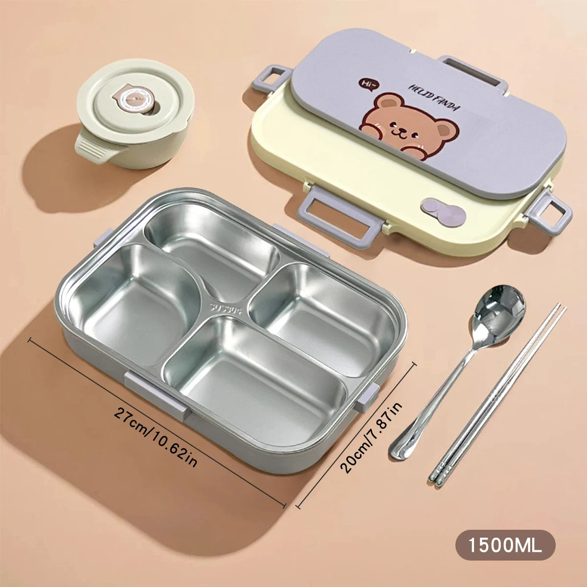 4-Compartment Stainless Steel Lunch Box