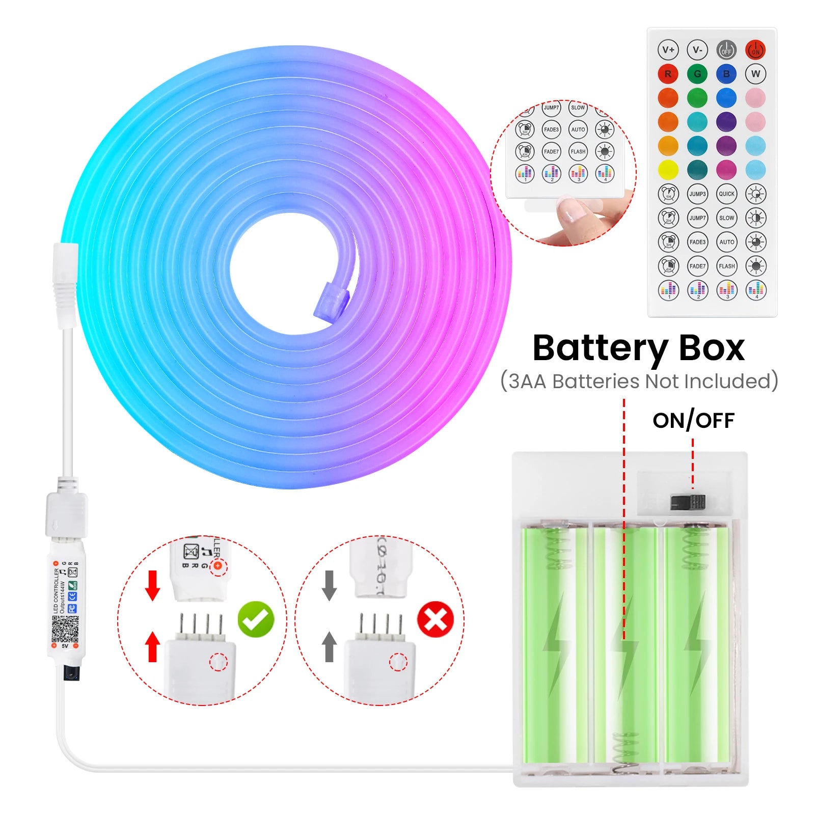 RGB Neon Strip Light (Battery, Bluetooth)